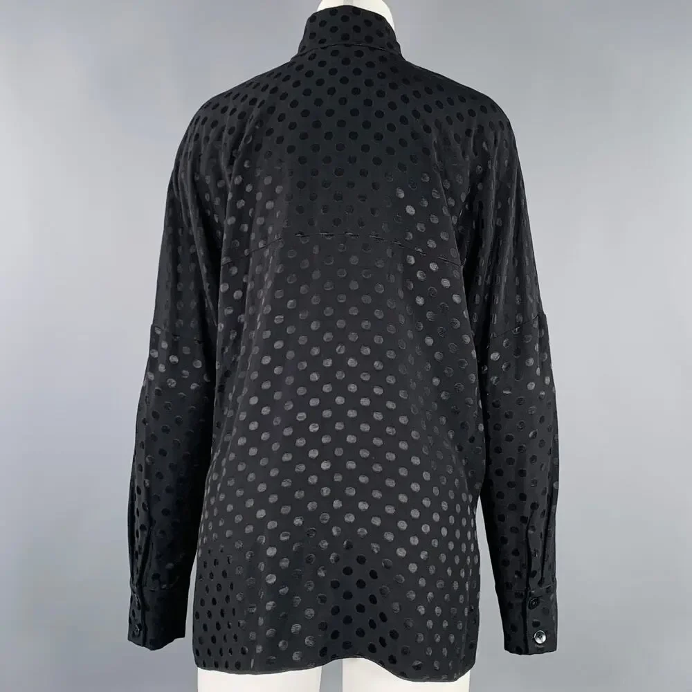 TIBI Size M Black Viscose Dots Bow Blouse